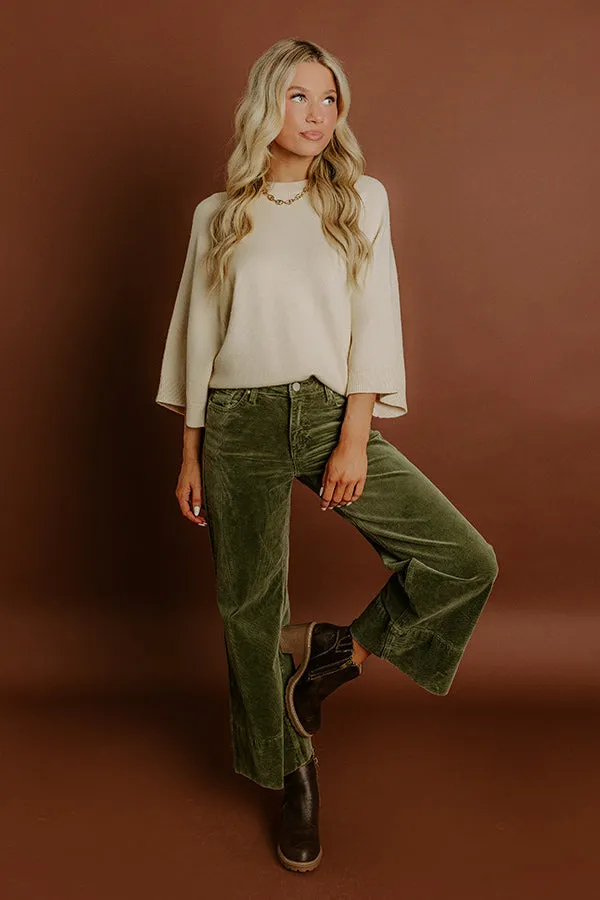 RISEN Kinsley High Waist Corduroy Wide Leg Pants in Olive sold by Impressions