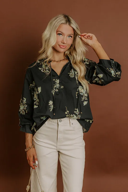 Pretty As A Peony Floral Top in Black sold by Impressions