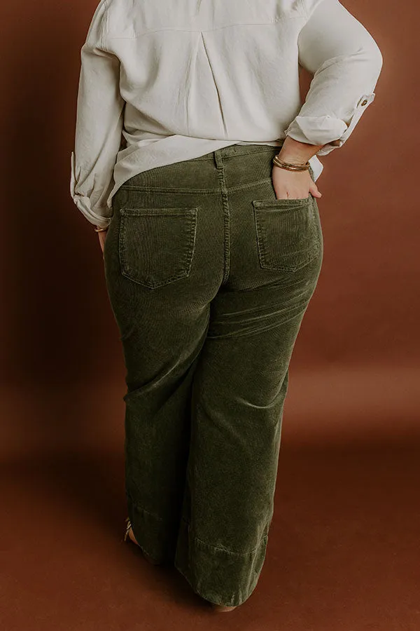 RISEN Kinsley High Waist Corduroy Wide Leg Pants in Olive Curves sold by Impressions product image thumbnail 4