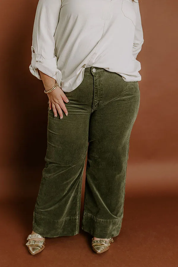 RISEN Kinsley High Waist Corduroy Wide Leg Pants in Olive Curves sold by Impressions product image thumbnail 5