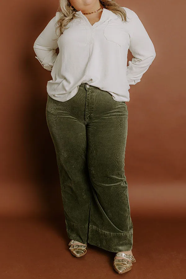 RISEN Kinsley High Waist Corduroy Wide Leg Pants in Olive Curves sold by Impressions product image thumbnail 2