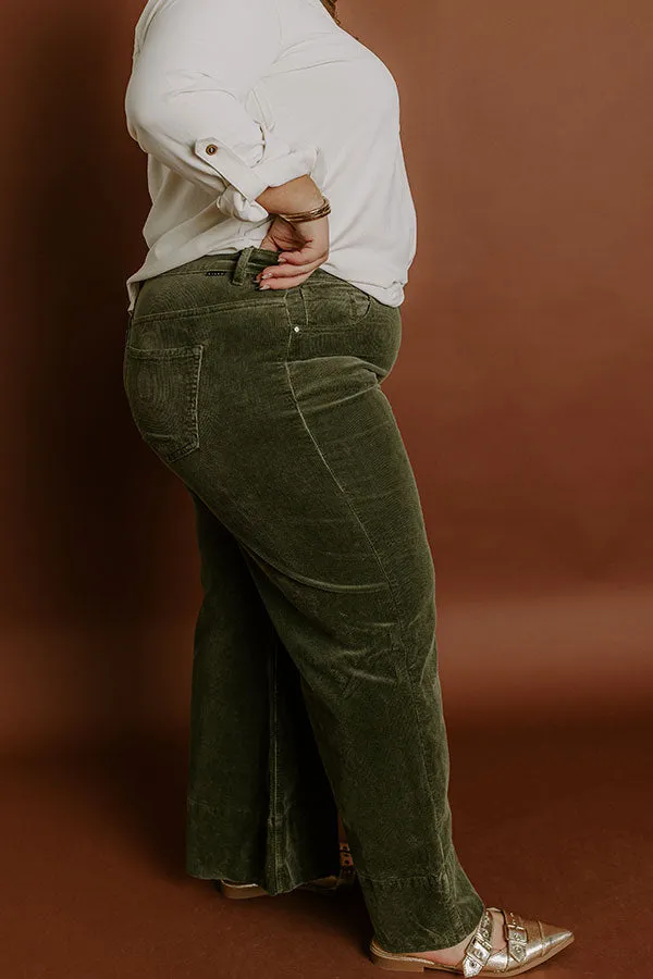 RISEN Kinsley High Waist Corduroy Wide Leg Pants in Olive Curves sold by Impressions product image thumbnail 3