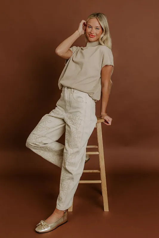 The Sunny High Waist Embroidered Barrel Leg Jean sold by Impressions