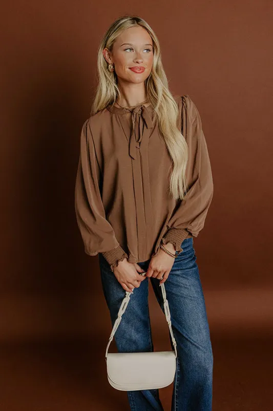 Soho Sophisticate Shift Top in Mocha sold by Impressions