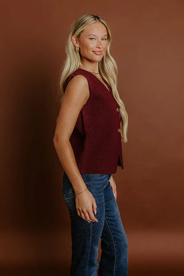 Cappuccino Cutie Knit Vest Top in Maroon sold by Impressions product image thumbnail 3