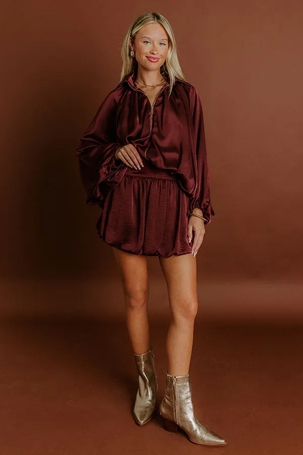 Rooftop Cocktails High Waist Satin Skort in Merlot sold by Impressions