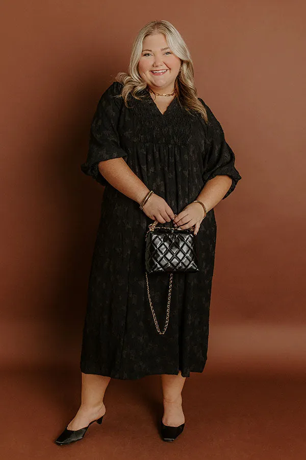 Apple Cider Sippin Jacquard Midi Dress in Black Curves sold by Impressions product image thumbnail 4