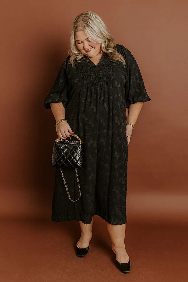 Apple Cider Sippin Jacquard Midi Dress in Black Curves sold by Impressions product image thumbnail 3