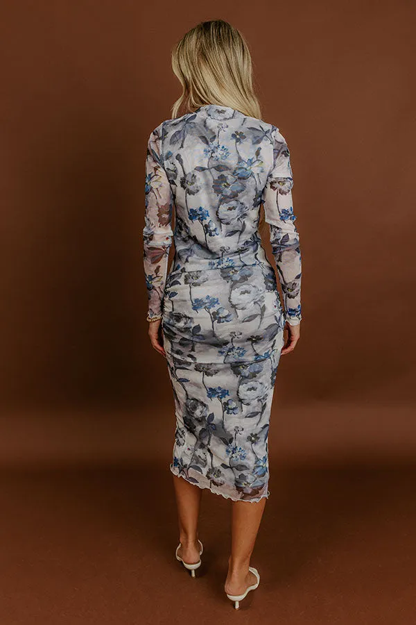 Amber Skyline Floral Mesh Midi Dress in Airy Blue sold by Impressions product image thumbnail 4