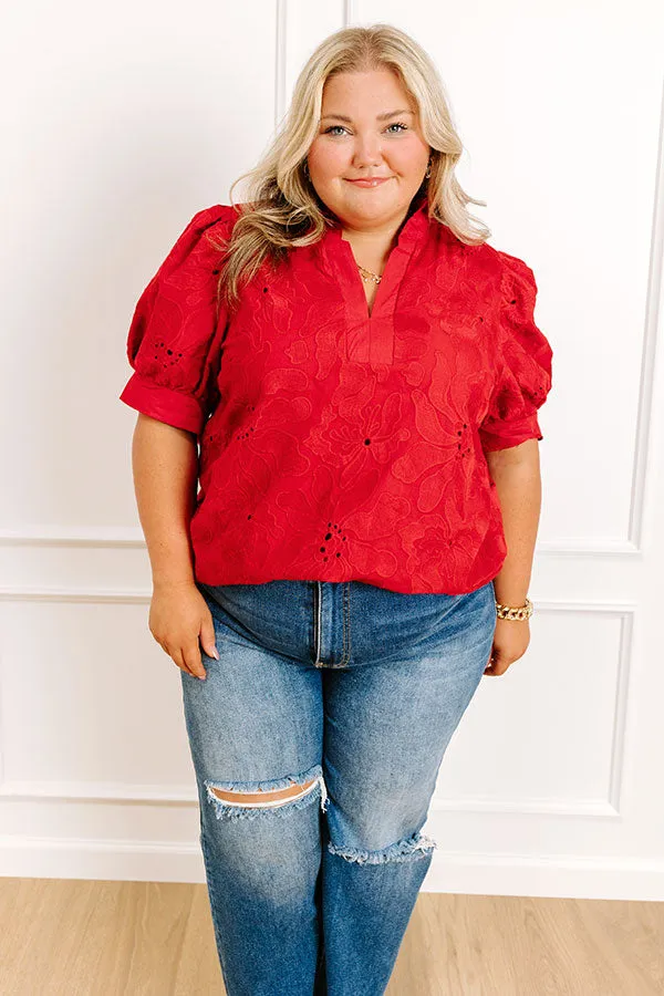 Petals And Pinot Floral Embroidered Top in Crimson Curves sold by Impressions