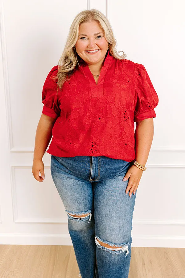 Petals And Pinot Floral Embroidered Top in Crimson Curves sold by Impressions product image thumbnail 2