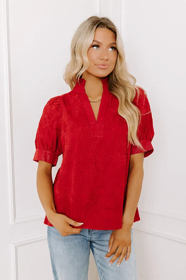 Petals And Pinot Floral Embroidered Top in Crimson sold by Impressions