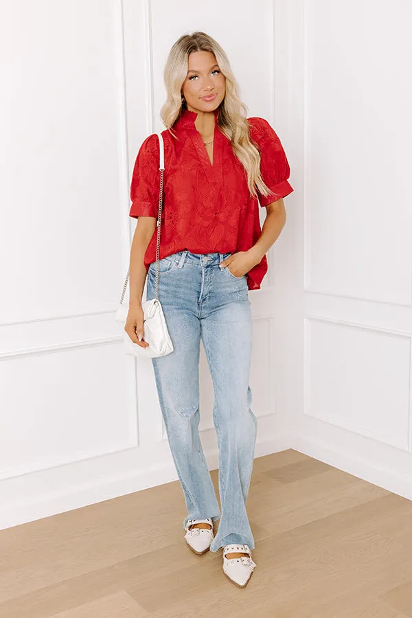 Petals And Pinot Floral Embroidered Top in Crimson sold by Impressions product image thumbnail 5