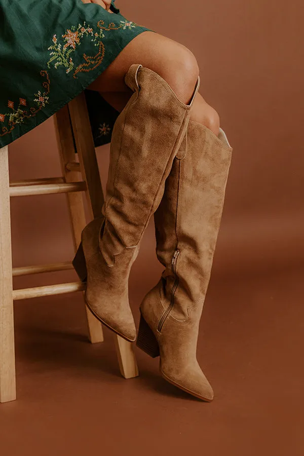 The Barcelona Faux Suede Knee High Boot in Camel sold by Impressions