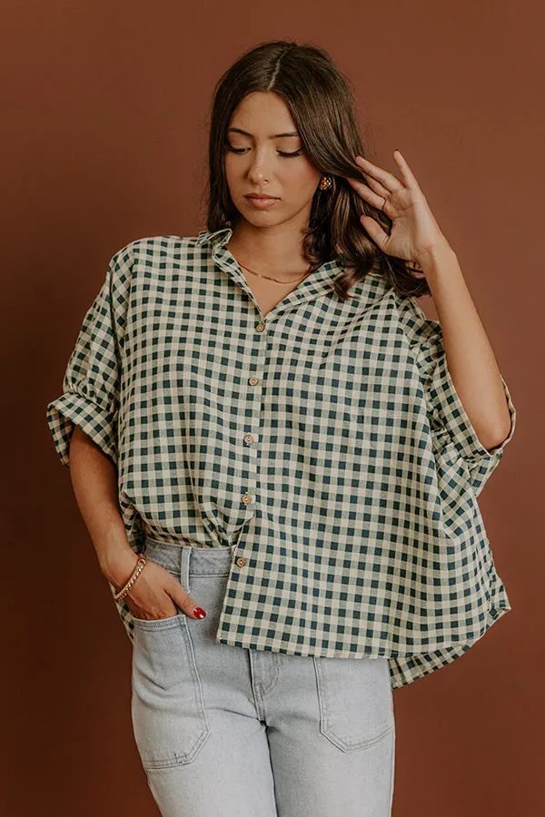 Picnic At The Park Oversized Gingham Button Up in Hunter Green sold by Impressions product image thumbnail 2