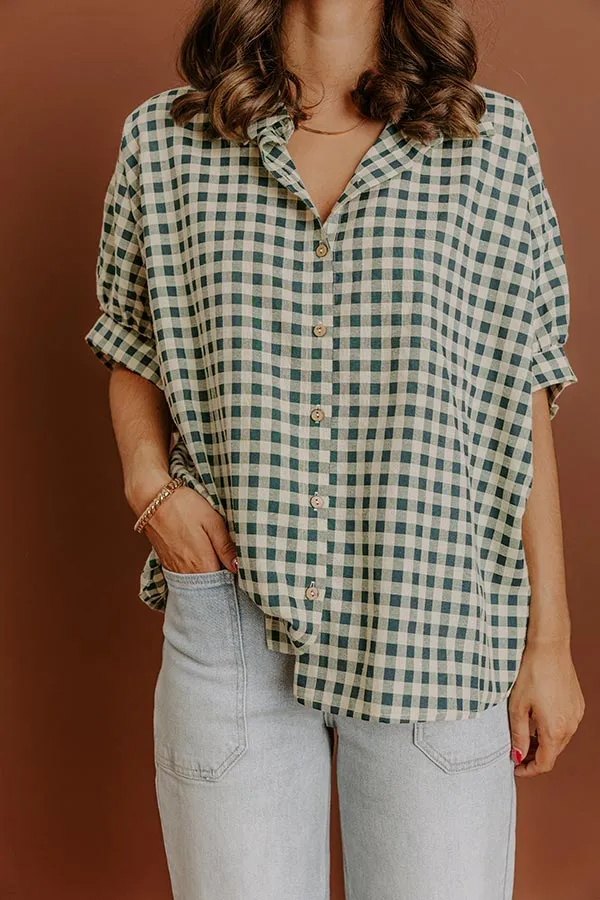 Picnic At The Park Oversized Gingham Button Up in Hunter Green sold by Impressions product image thumbnail 3