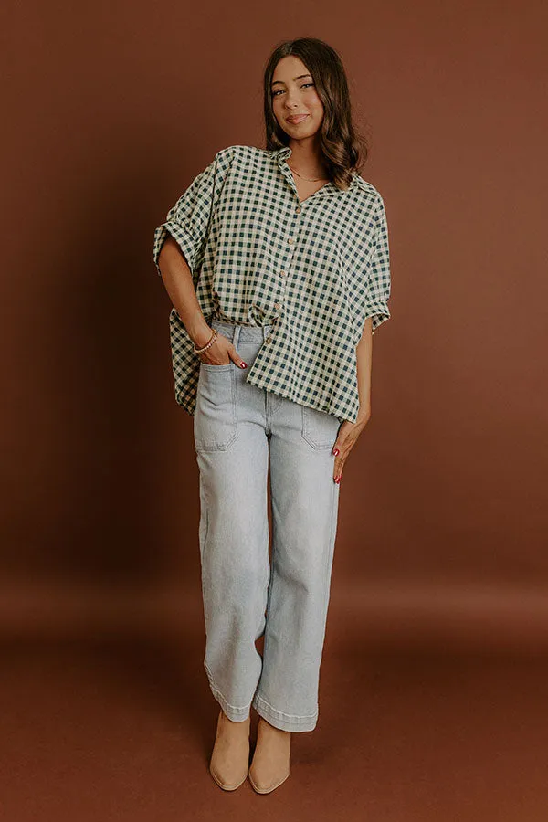 Picnic At The Park Oversized Gingham Button Up in Hunter Green sold by Impressions product image thumbnail 4