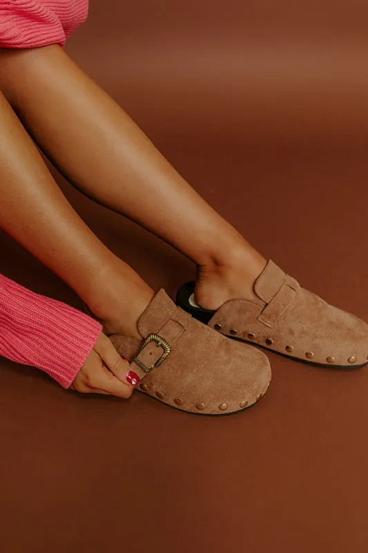 The Toni Faux Suede Clogs in Chocolate sold by Impressions