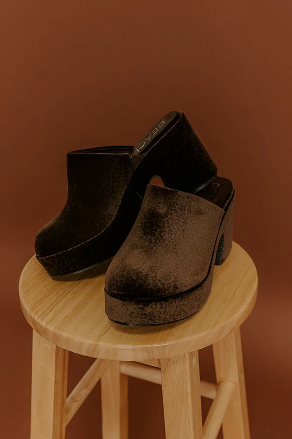 Jayde Velvet Platform Clog Heels in Chestnut sold by Impressions