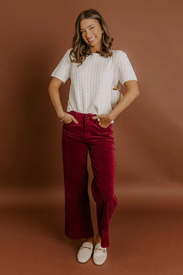 RISEN Kinsley High Waist Corduroy Wide Leg Pants in Wine sold by Impressions