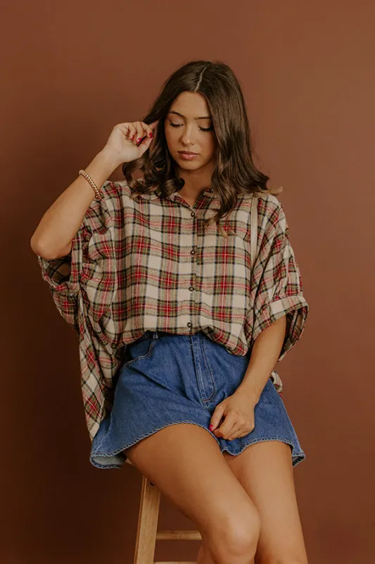 Plaid Affair Oversized Button Up Top sold by Impressions