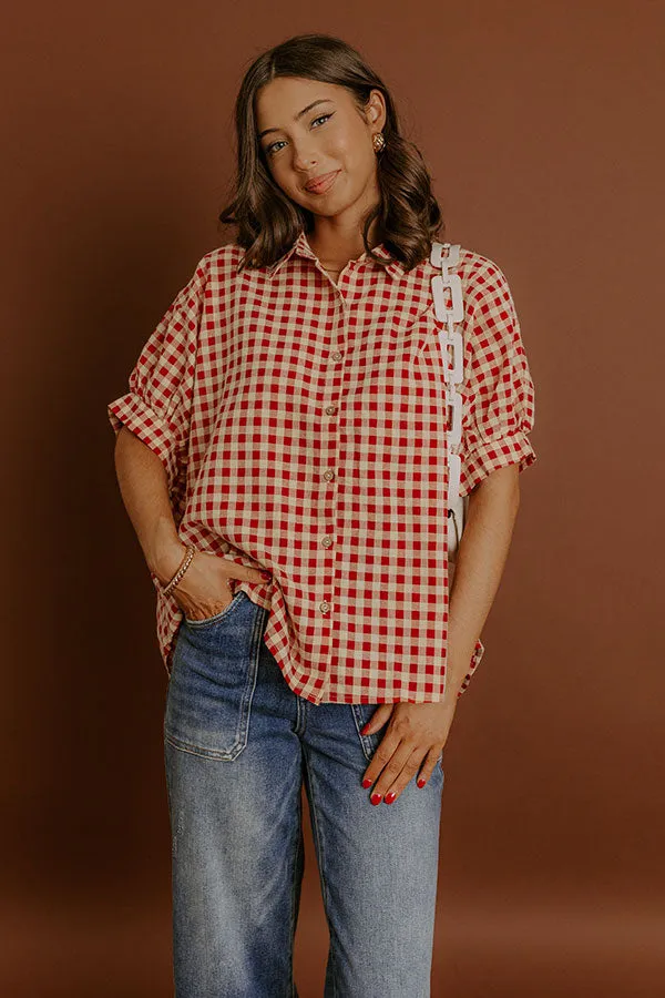 Picnic At The Park Oversized Gingham Button Up in Red/Yellow sold by Impressions product image thumbnail 4