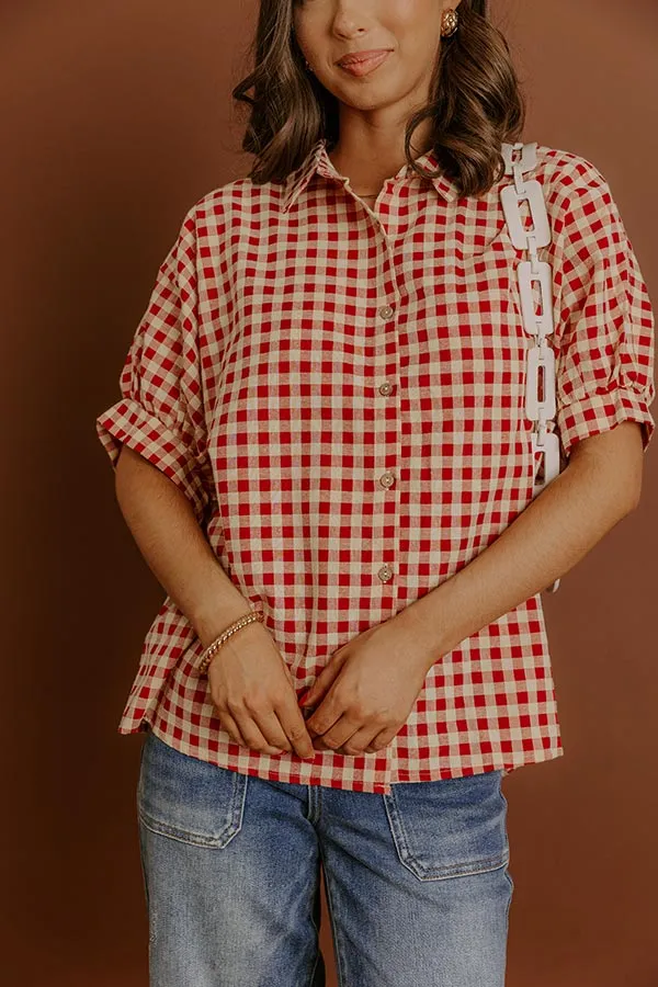 Picnic At The Park Oversized Gingham Button Up in Red/Yellow sold by Impressions product image thumbnail 2