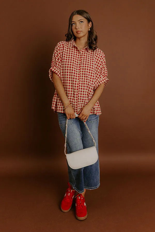 Picnic At The Park Oversized Gingham Button Up in Red/Yellow sold by Impressions product image thumbnail 3