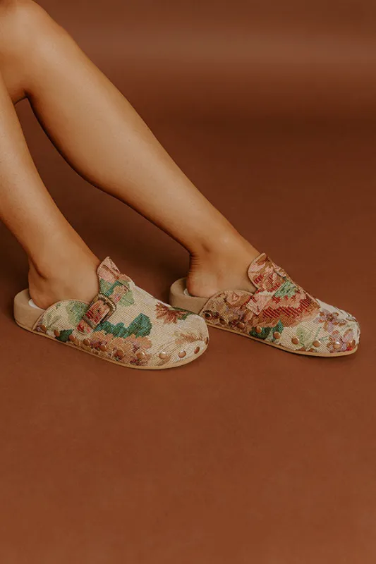 The Toni Floral Tapestry Clogs in Beige sold by Impressions