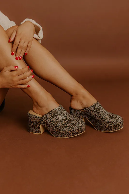 Jayde Faux Suede Platform Clog Heels in Leopard sold by Impressions