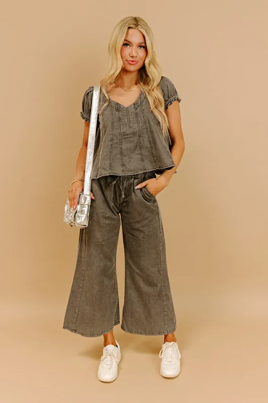 Metropolitan Muse High Waist Chambray Pants in Charcoal sold by Impressions