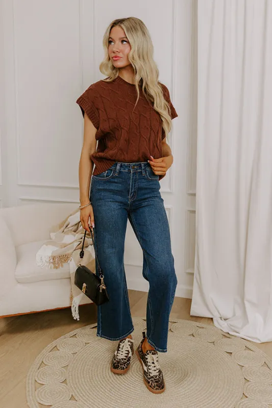 Uptown Ease Cable Knit Sweater Top in Chocolate sold by Impressions