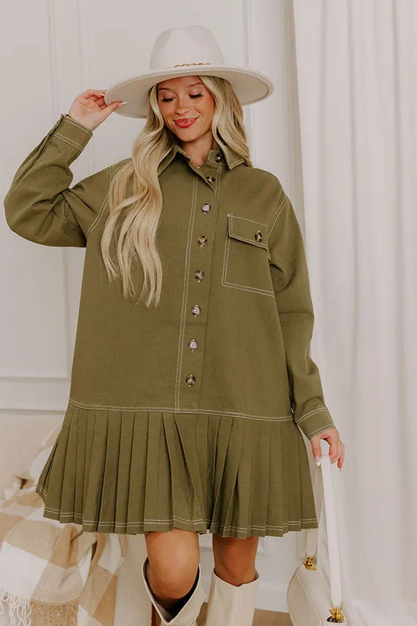 Charming Views Denim Mini Dress in Olive sold by Impressions product image thumbnail 4