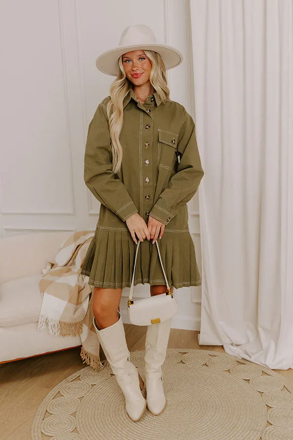 Charming Views Denim Mini Dress in Olive sold by Impressions product image thumbnail 2