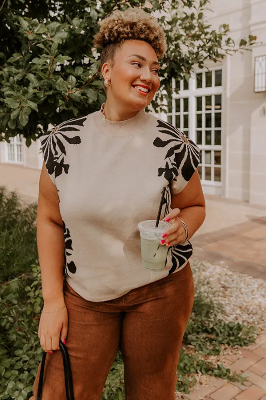 City Bloom Floral Knit Top in Iced Latte Curves sold by Impressions