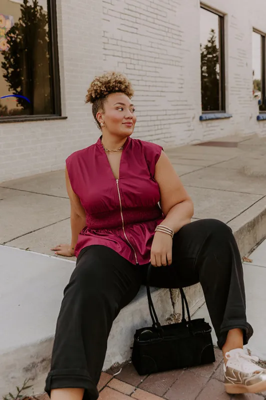 Chic Ensemble Peplum Top in Wine Curves sold by Impressions