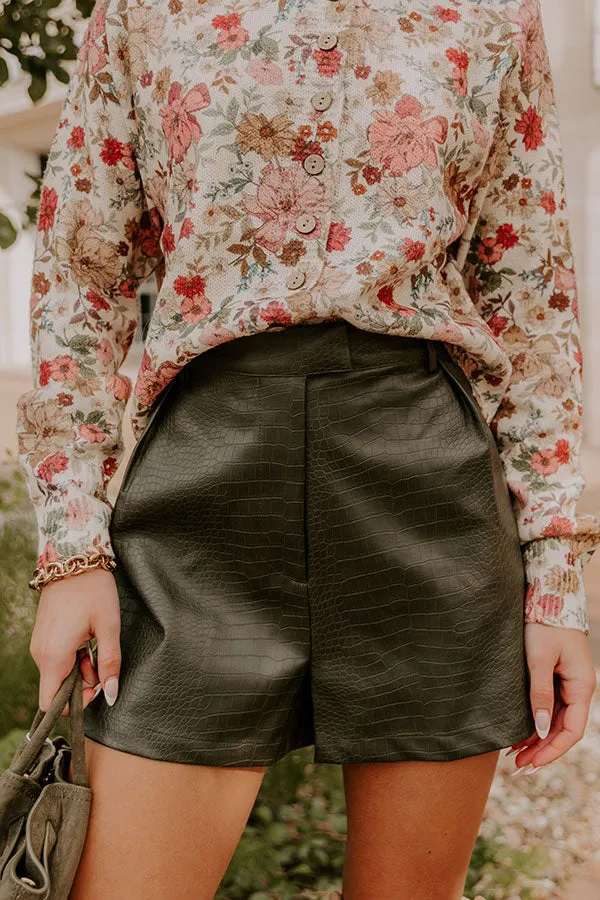 Chic Statement High Waist Faux Leather Shorts in Deep Forest sold by Impressions product image thumbnail 4