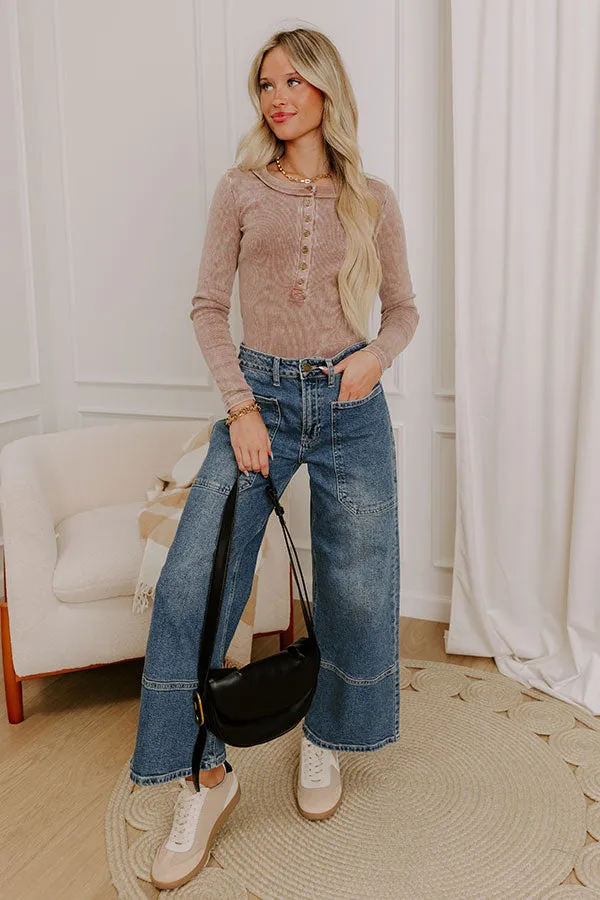 Cool Mornings Vintage Wash Henley Top in Chocolate sold by Impressions product image thumbnail 3