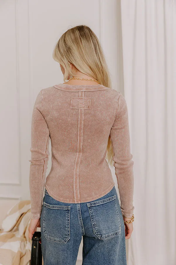 Cool Mornings Vintage Wash Henley Top in Chocolate sold by Impressions product image thumbnail 5