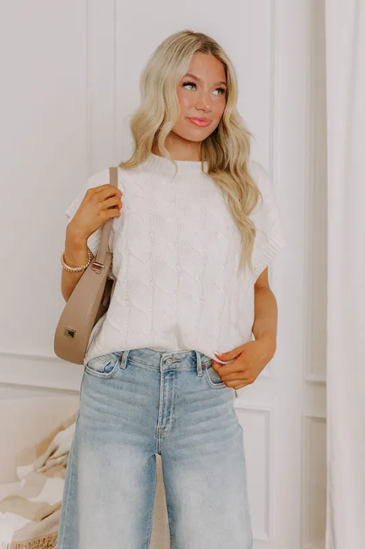 Uptown Ease Cable Knit Sweater Top in Cream sold by Impressions