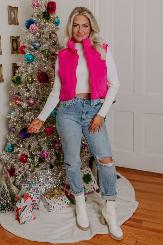 Morning Escape Puffer Vest In Hot Pink sold by Impressions