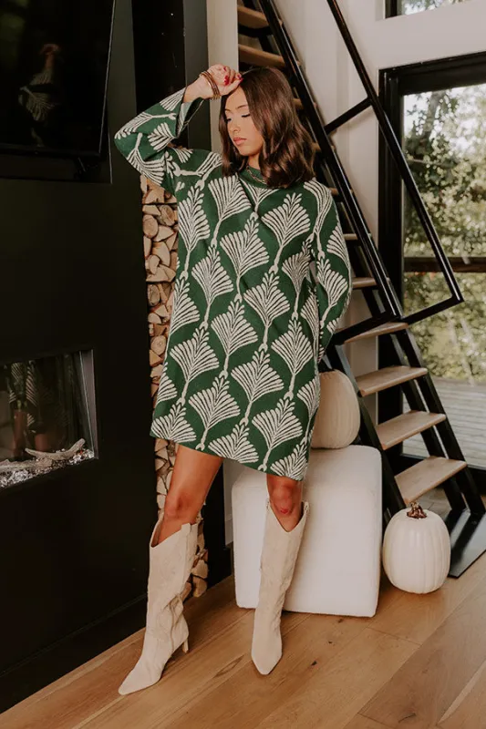The Deco Dream Knit Mini Dress in Hunter Green sold by Impressions