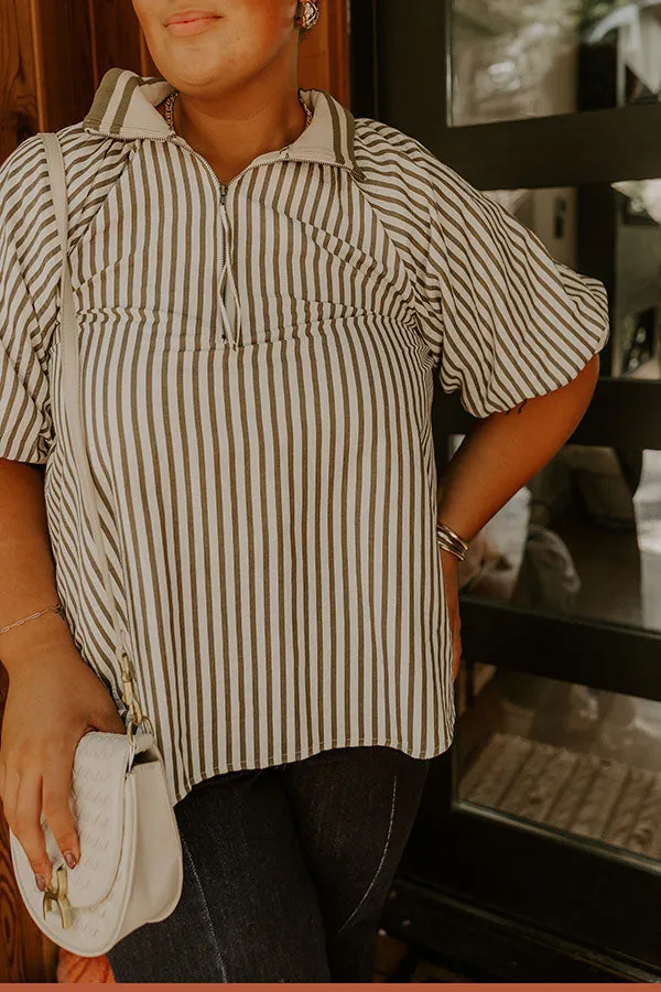 Smiles And Stripes Quarter Zip Top in Sage Curves sold by Impressions product image thumbnail 4