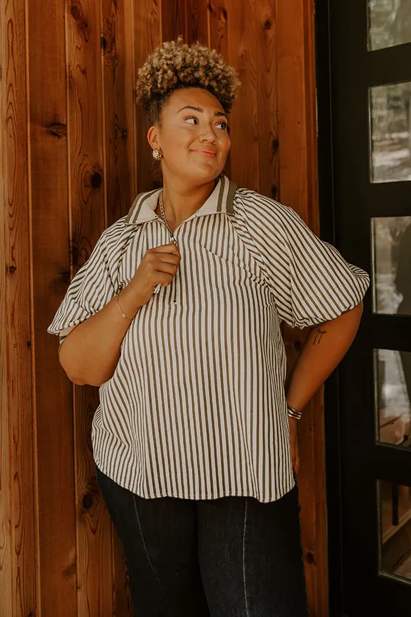 Smiles And Stripes Quarter Zip Top in Sage Curves sold by Impressions