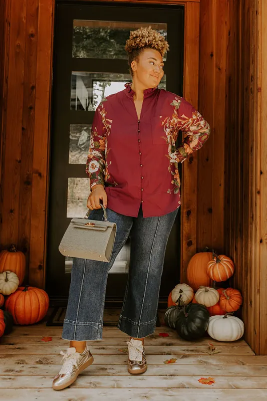 Uptown Poise Floral Top in Wine Curves sold by Impressions