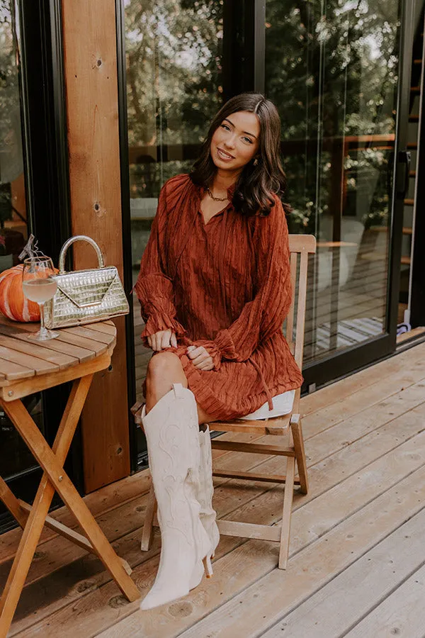 Boho Sunrise Chiffon Ruffle Mini Dress in Rust sold by Impressions product image thumbnail 3