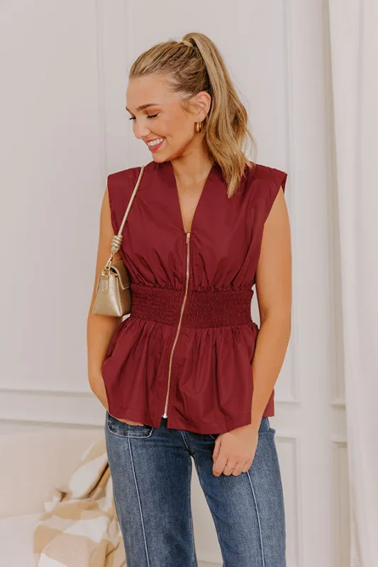 Chic Ensemble Peplum Top in Wine sold by Impressions