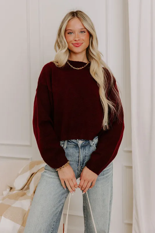 Comfy Chic Knit Crop Sweater Top in Maroon sold by Impressions