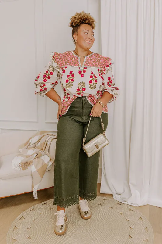 The Georgia High Waist Eyelet Pants in Olive Curves sold by Impressions