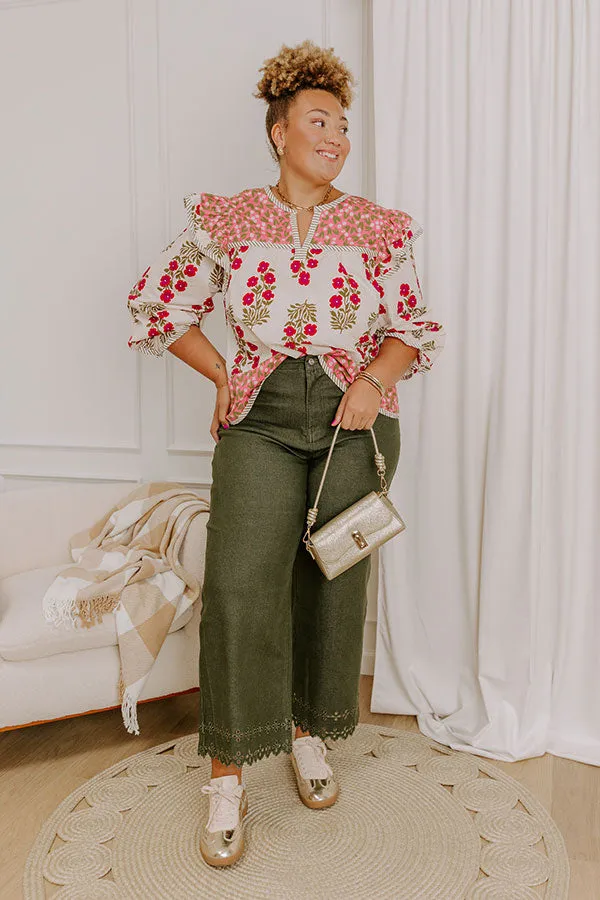 The Georgia High Waist Eyelet Pants in Olive Curves sold by Impressions